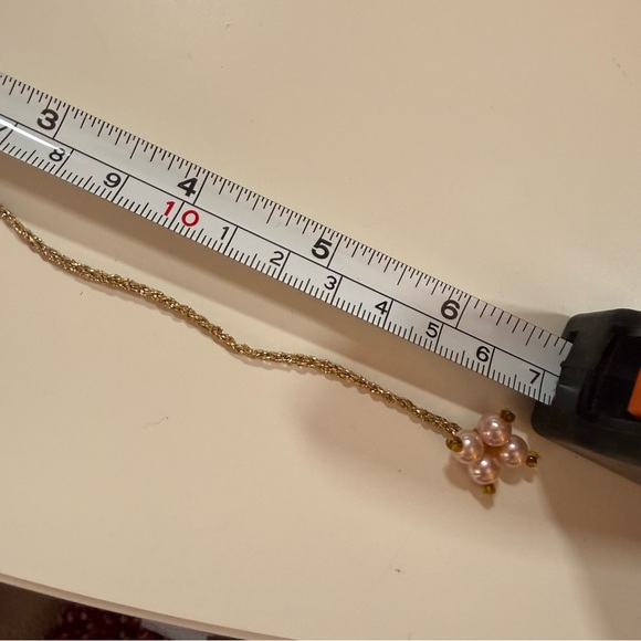 Vintage 1940’s Art deco Pink glass pearl Gold crochet Peter Pan collar with ties - Picture 14 of 17